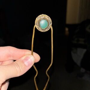 Vintage Gold Hairpin with Turquoise Stone